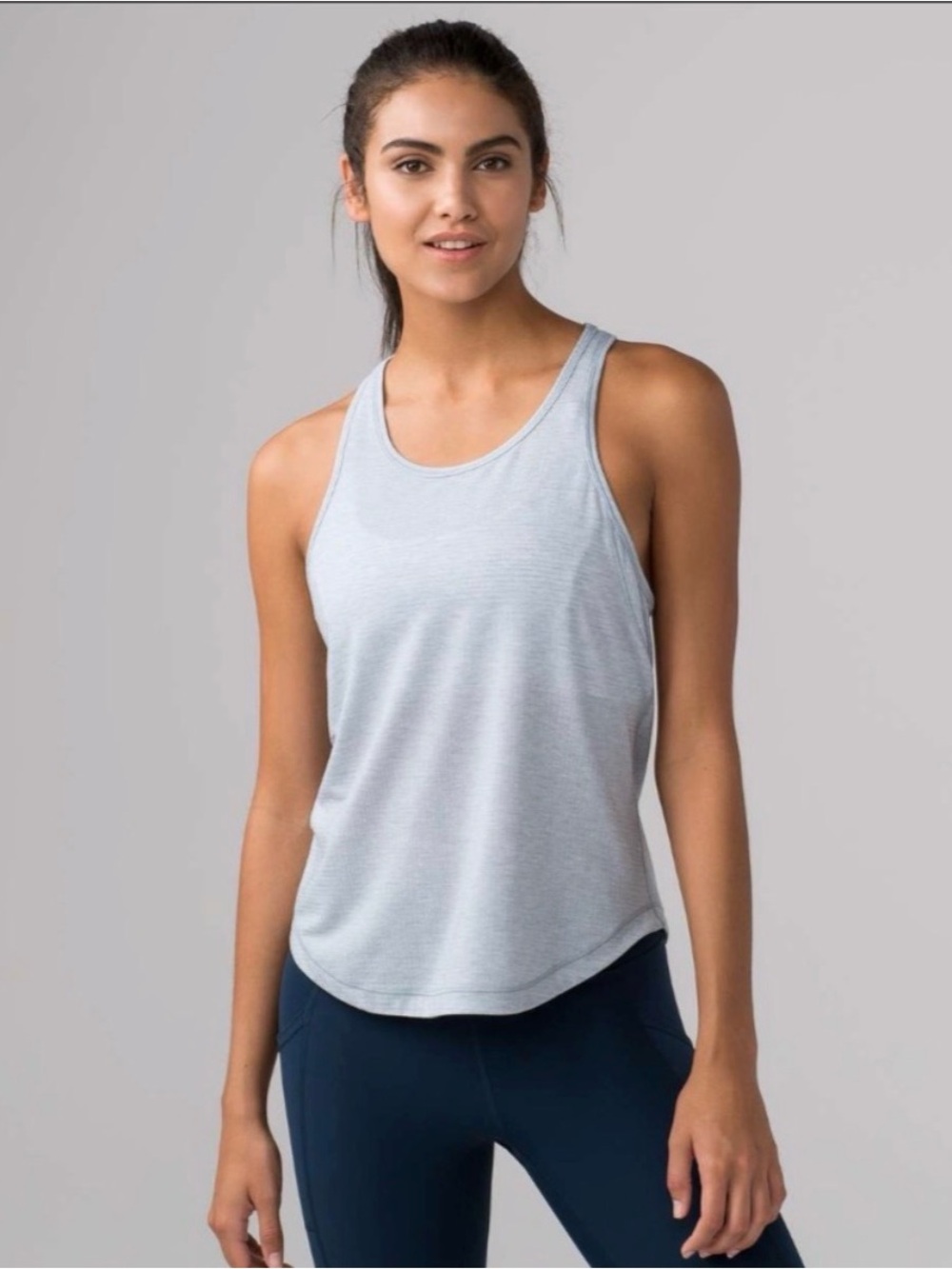 Lululemon Long Distance Tank 4 Heathered Hail Blue Workout Yoga Pilates Hiking